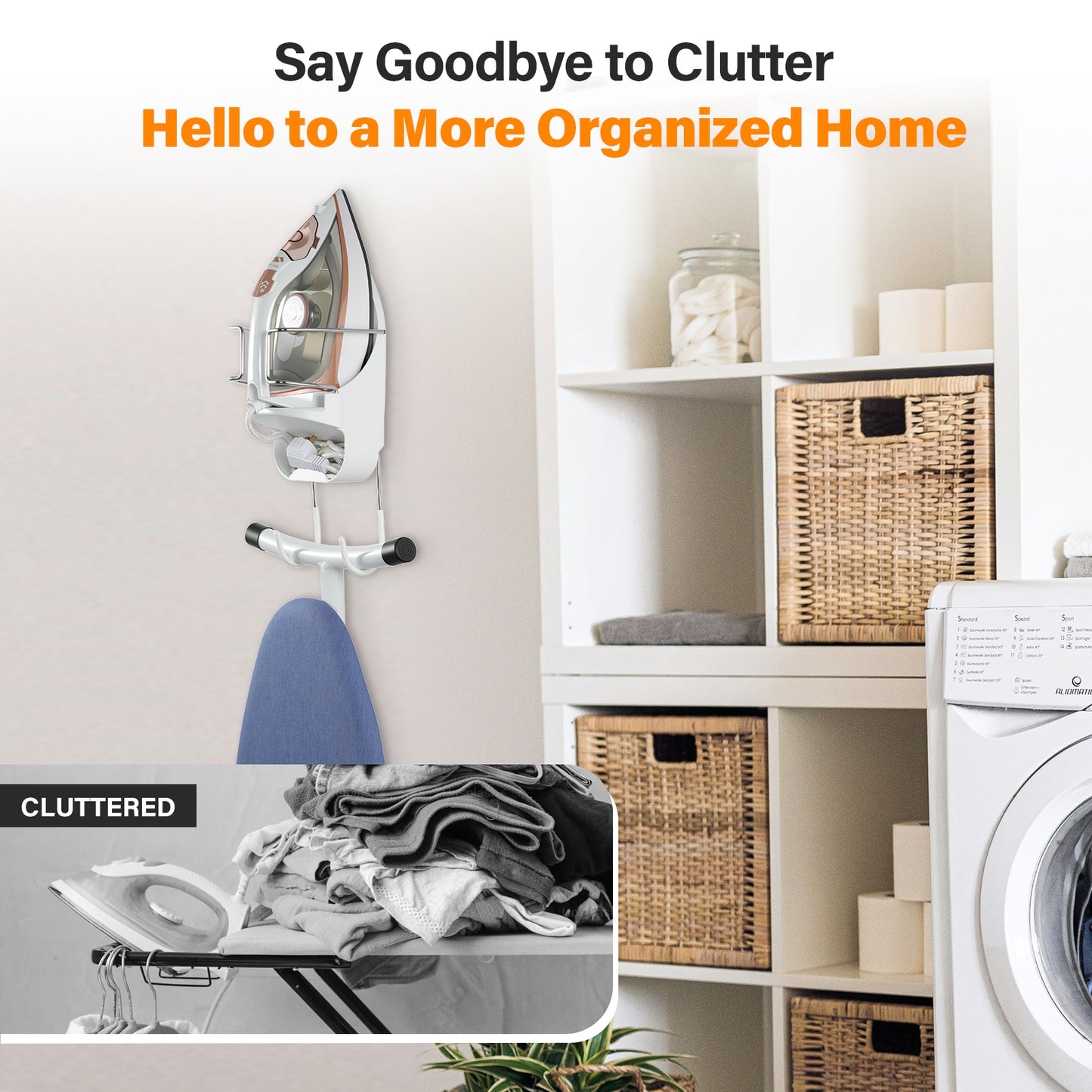 Alpinista Ironing Board Hanger Wall Mount Ironing Board Holder Wall Mount for Laundry Rooms Storage Organizer, White