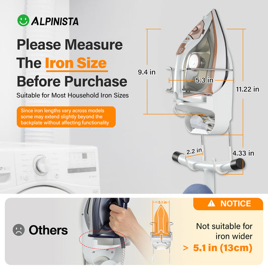 Alpinista Ironing Board Hanger Wall Mount Ironing Board Holder Wall Mount for Laundry Rooms Storage Organizer, White